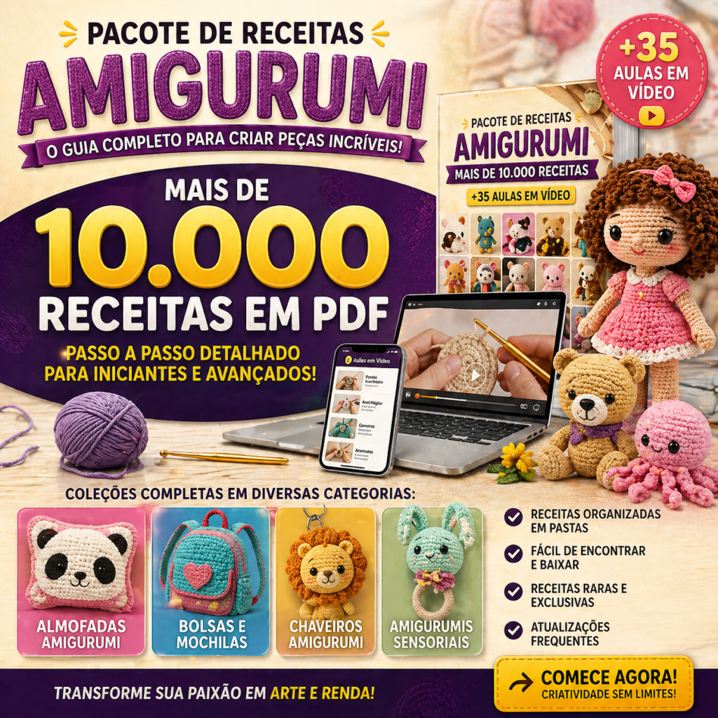 Pacote de receitas amigurumi completo 